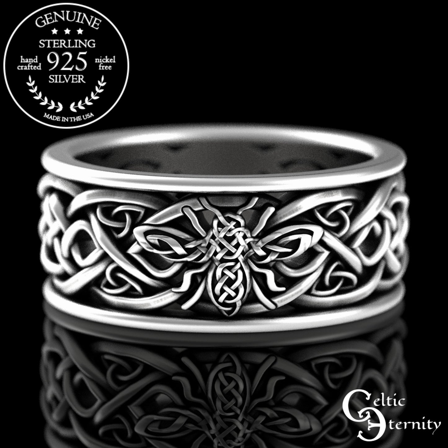 Men's Sterling Silver Bee & Irish Knotwork Wedding Band, 3087