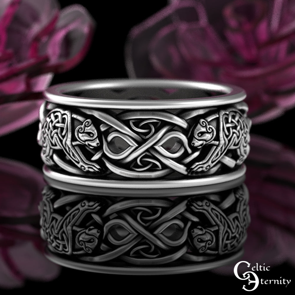 Men's Sterling Silver Celtic Bear Spirit Animal Wedding Band, 3094