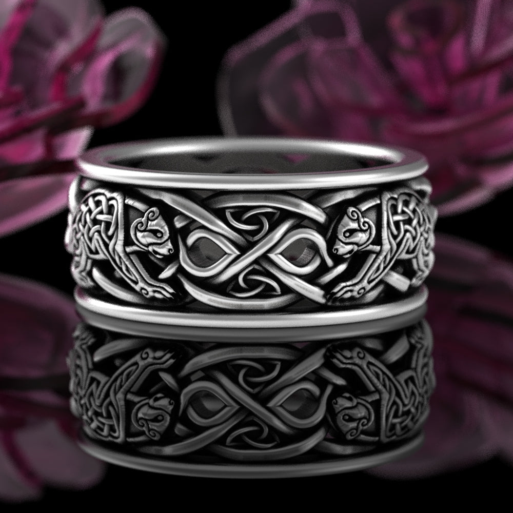 Men's Sterling Silver Celtic Bear Spirit Animal Wedding Band, 3094