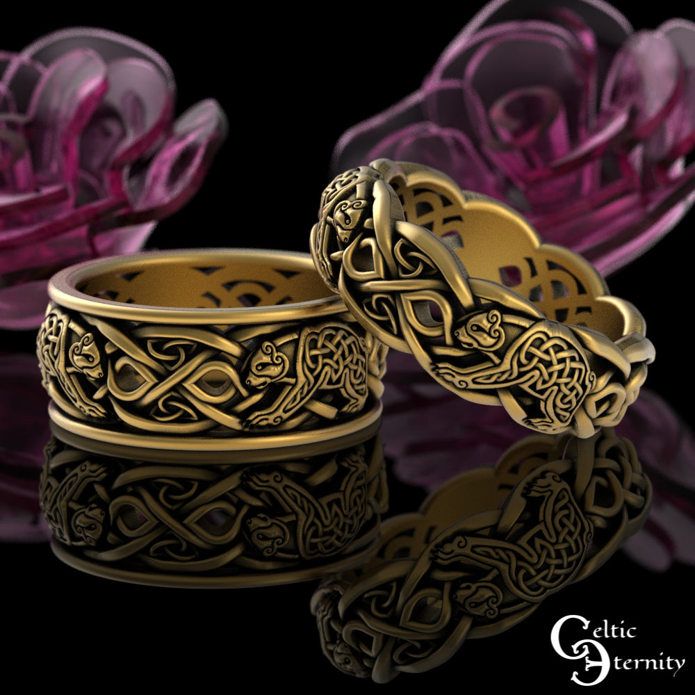 Men's Sterling Silver Celtic Bear Spirit Animal Wedding Band, 3094