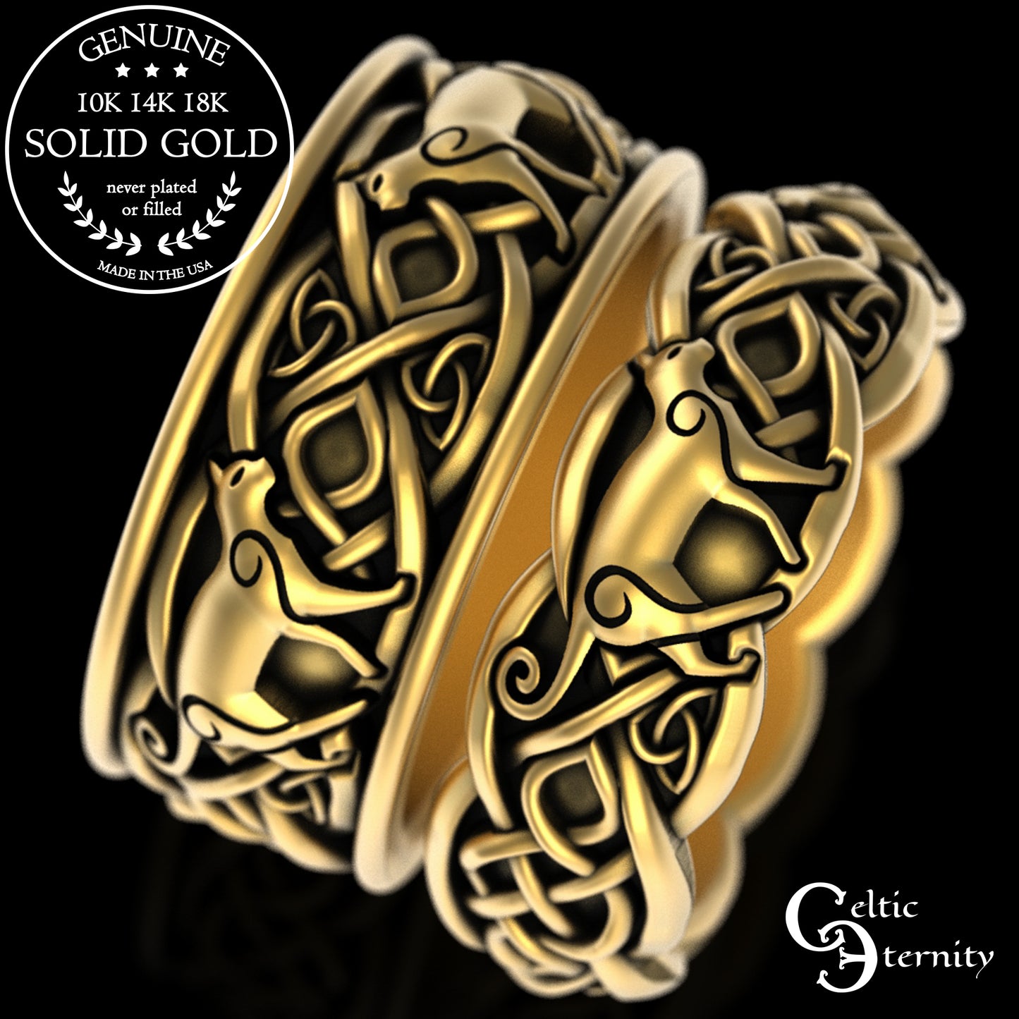 Sterling Silver Matching Celtic Cats Wedding Band Set, 3096 3098