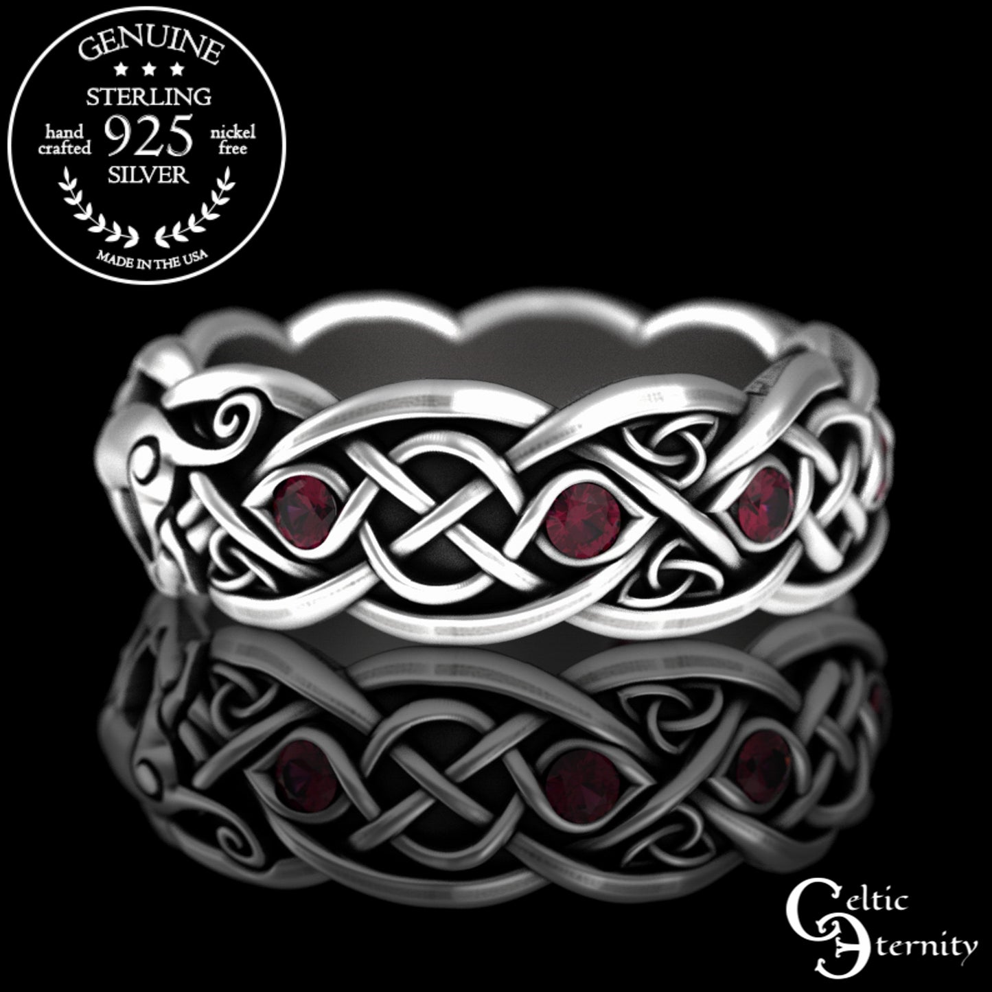 Woman's Sterling Silver & Alexandrite Celtic Cat Wedding Band, 3097
