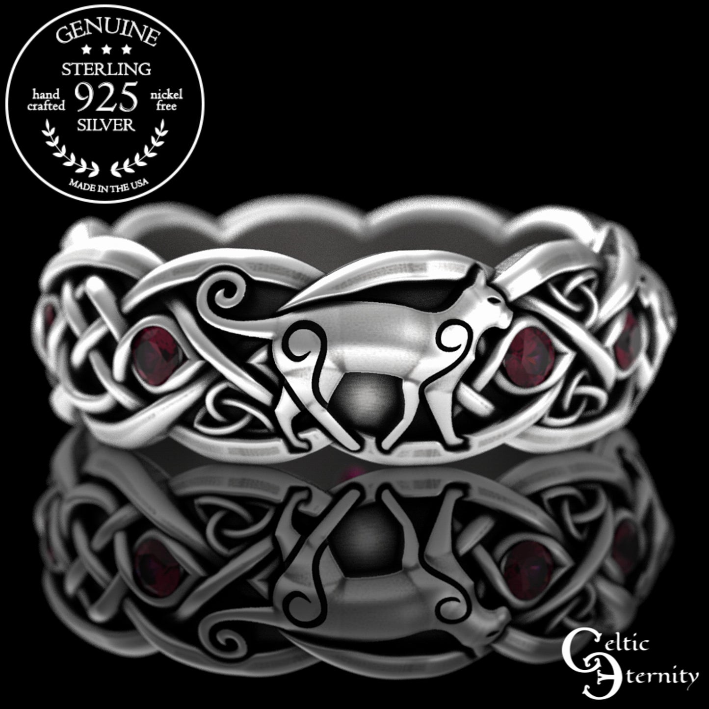 Woman's Sterling Silver & Alexandrite Celtic Cat Wedding Band, 3097