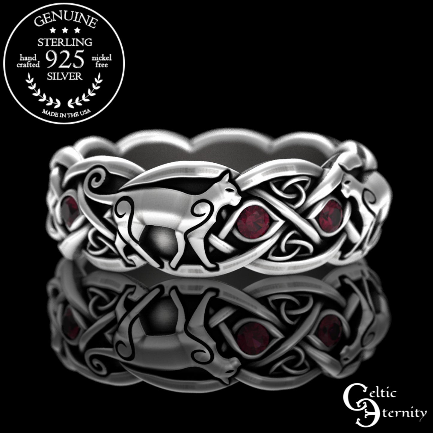 Woman's Sterling Silver & Alexandrite Celtic Cat Wedding Band, 3097