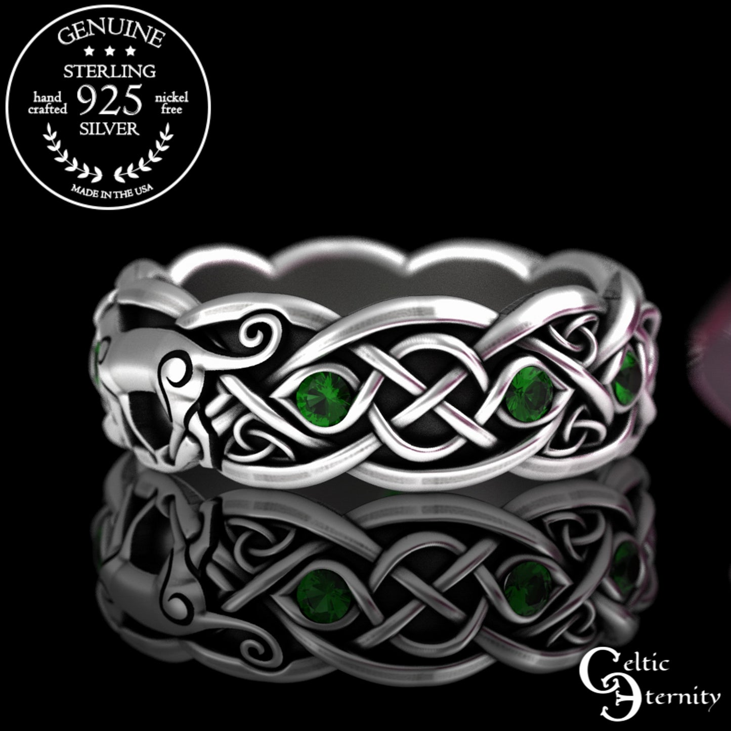 Woman's Sterling Silver & Alexandrite Celtic Cat Wedding Band, 3097