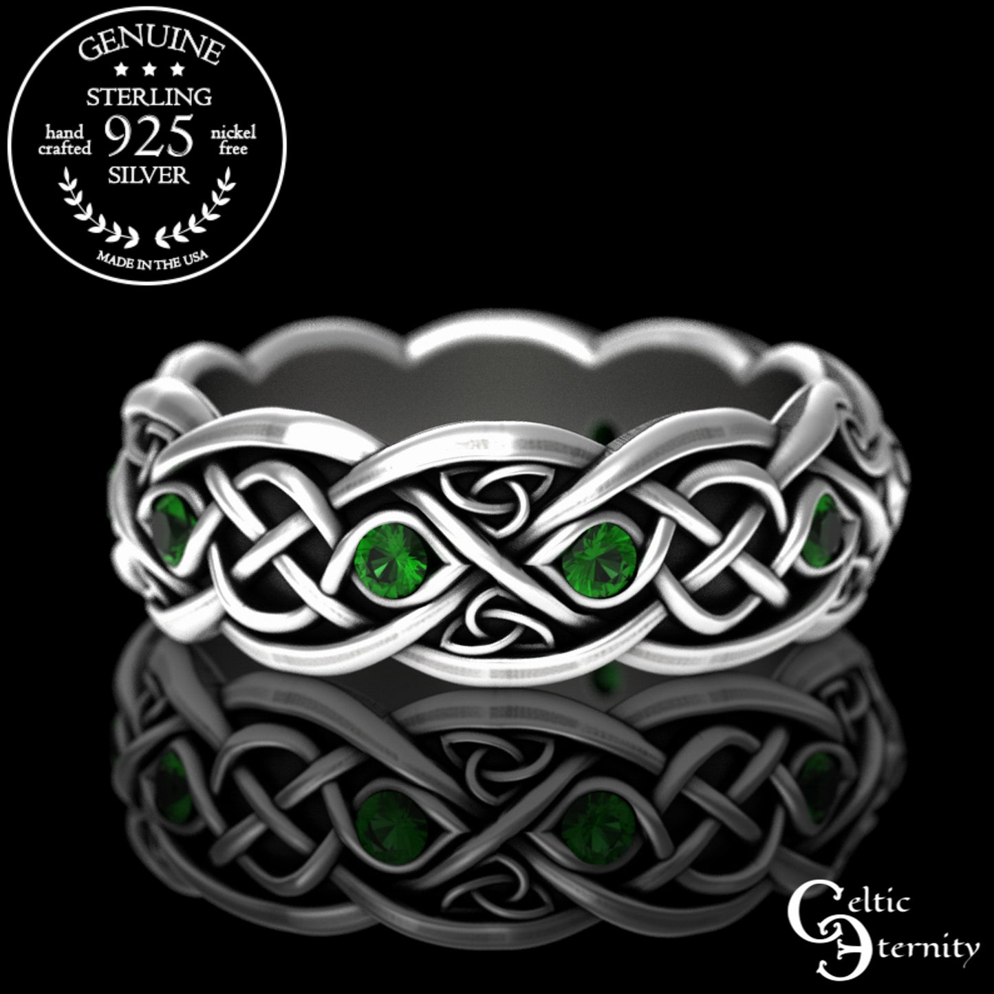 Woman's Sterling Silver & Alexandrite Celtic Cat Wedding Band, 3097