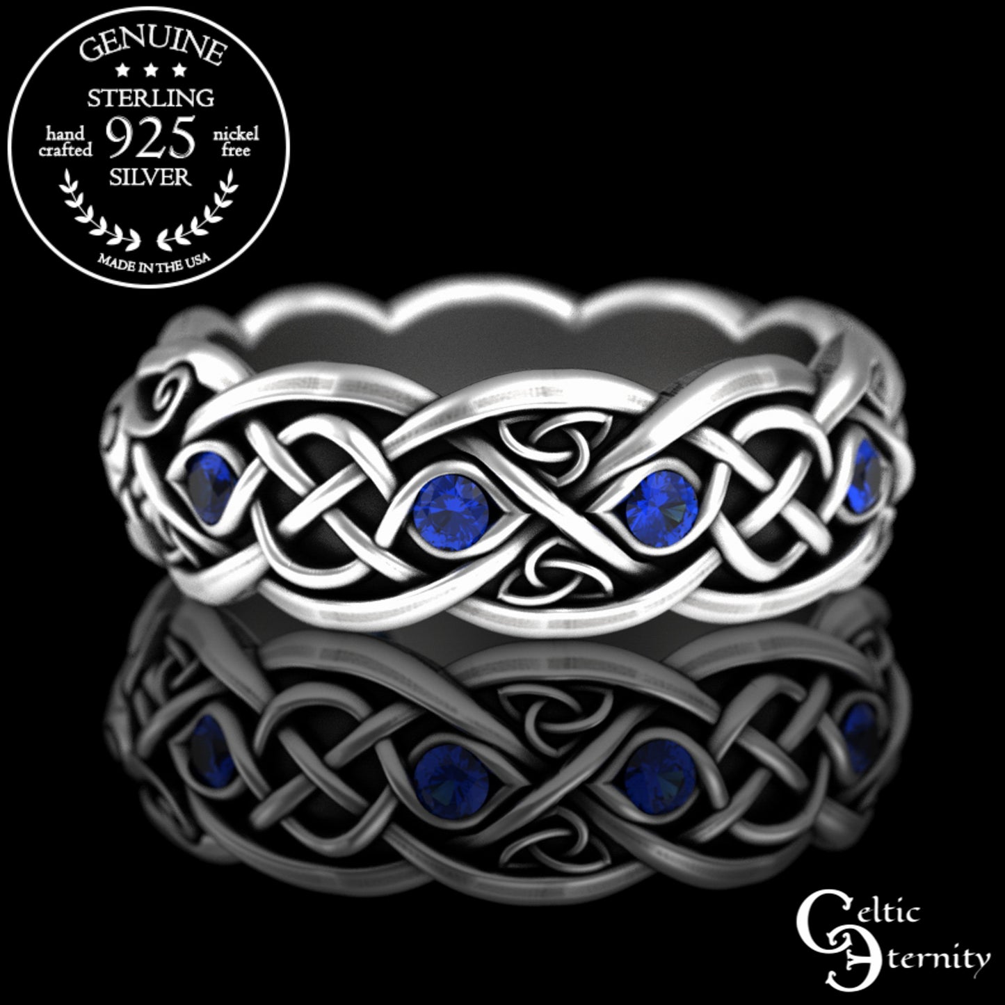Woman's Sterling Silver & Alexandrite Celtic Cat Wedding Band, 3097