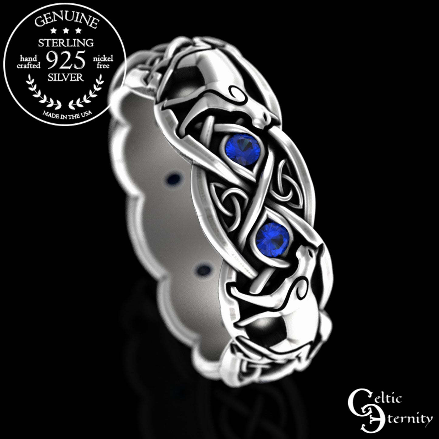 Woman's Sterling Silver & Alexandrite Celtic Cat Wedding Band, 3097