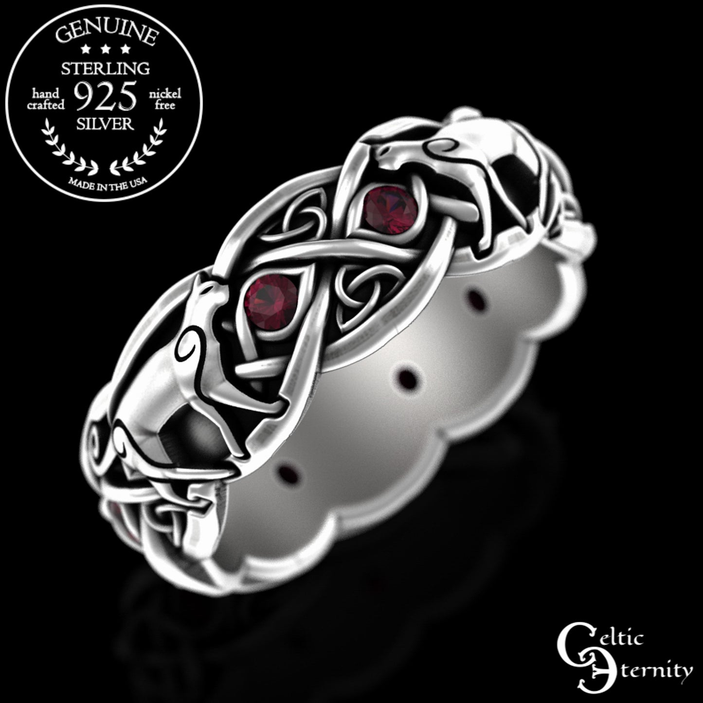 Woman's Sterling Silver & Alexandrite Celtic Cat Wedding Band, 3097