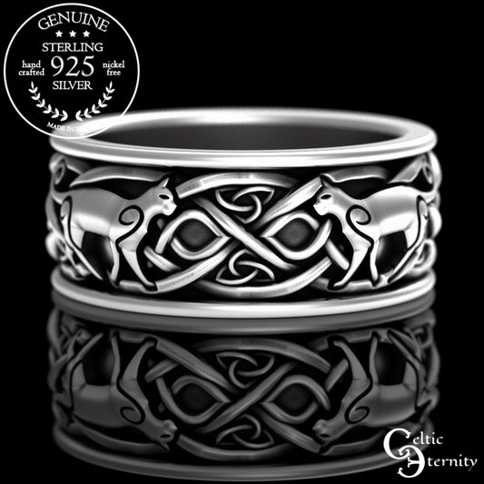 Sterling Silver Men's Irish Cats Wedding Band, 3098