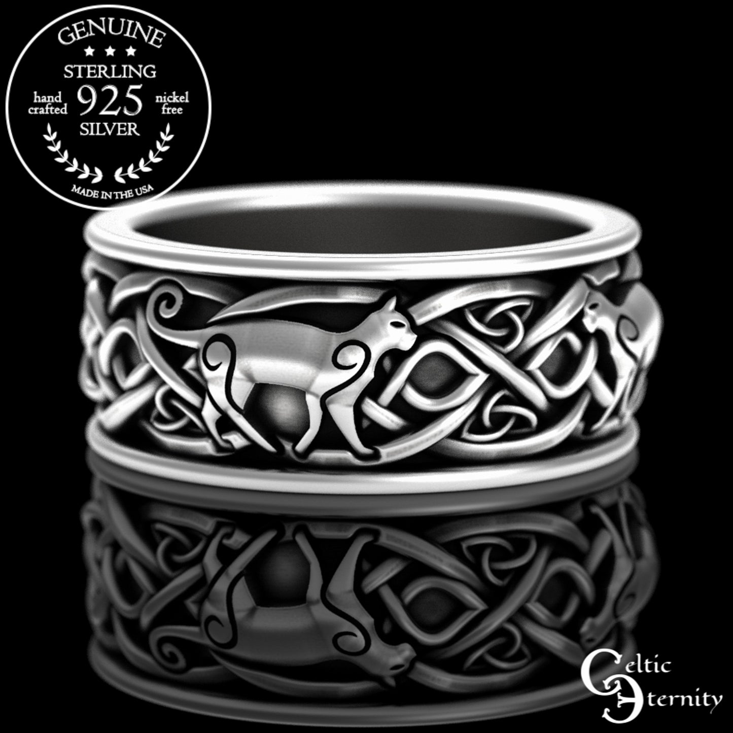Sterling Silver Matching Celtic Cats Wedding Band Set, 3096 3098