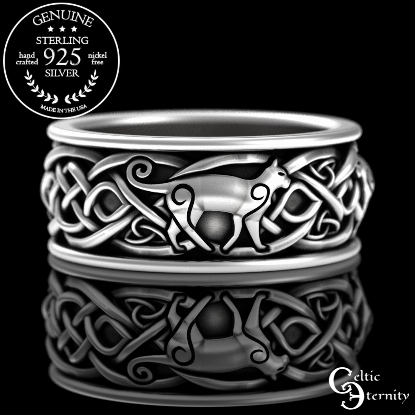 Sterling Silver Men's Irish Cats Wedding Band, 3098