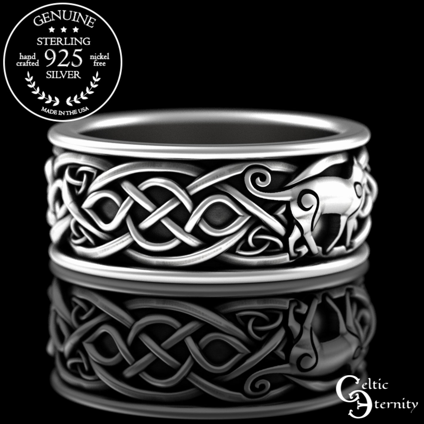 Sterling Silver Matching Celtic Cats Wedding Band Set, 3096 3098