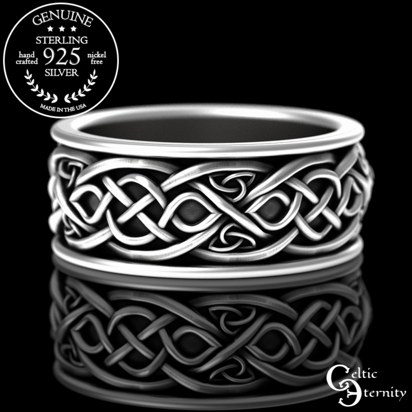 Sterling Silver Matching Celtic Cats Wedding Band Set, 3096 3098