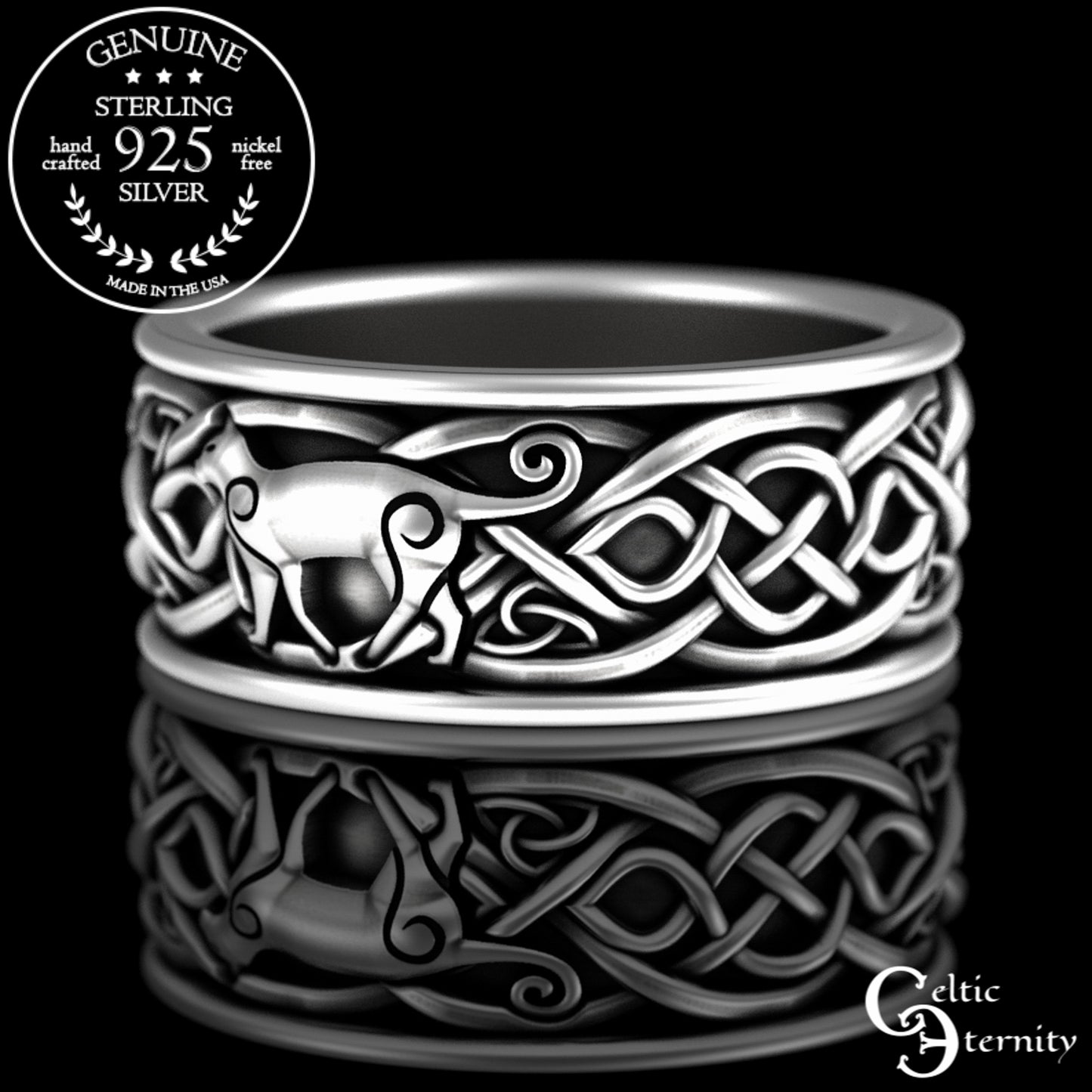 Sterling Silver Men's Irish Cats Wedding Band, 3098