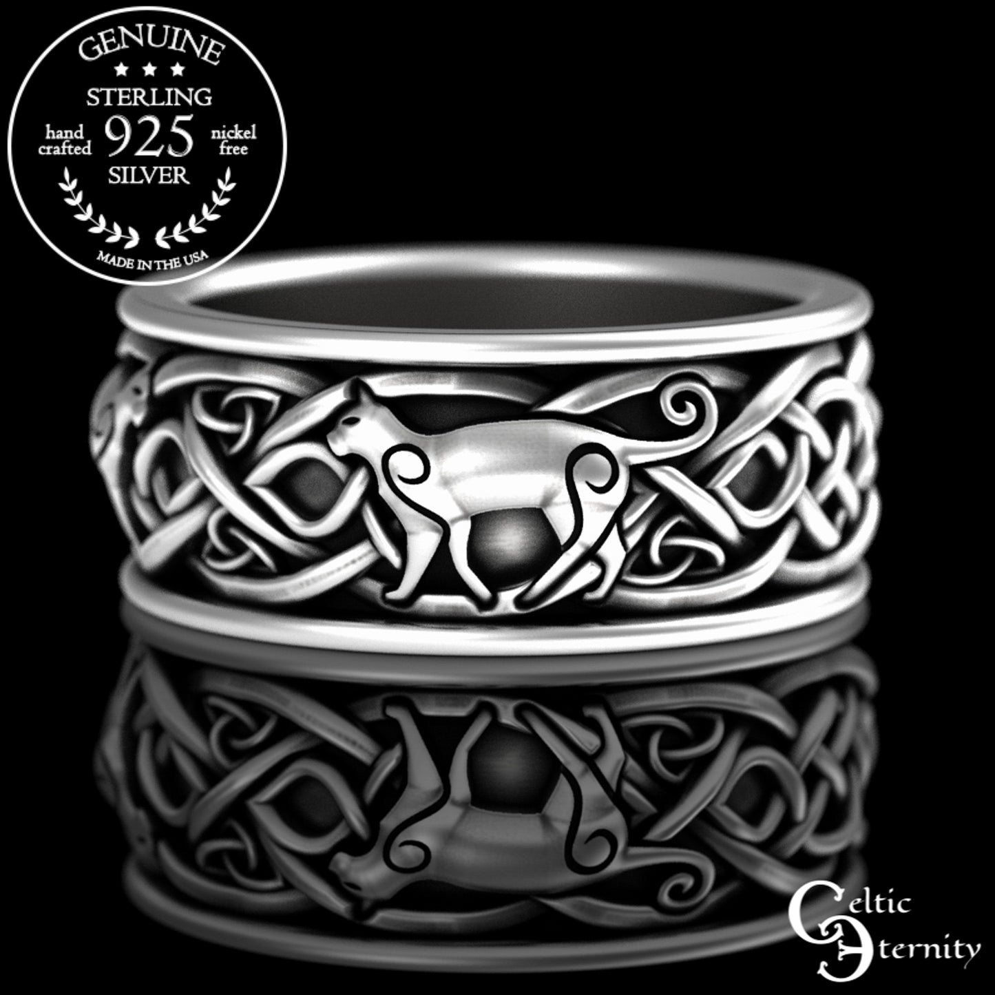 Sterling Silver Men's Irish Cats Wedding Band, 3098