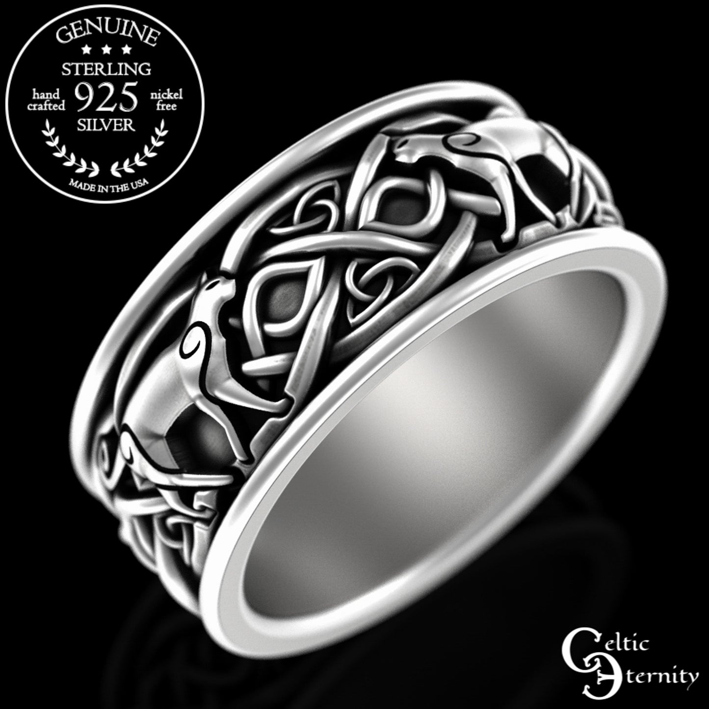 Sterling Silver Men's Irish Cats Wedding Band, 3098