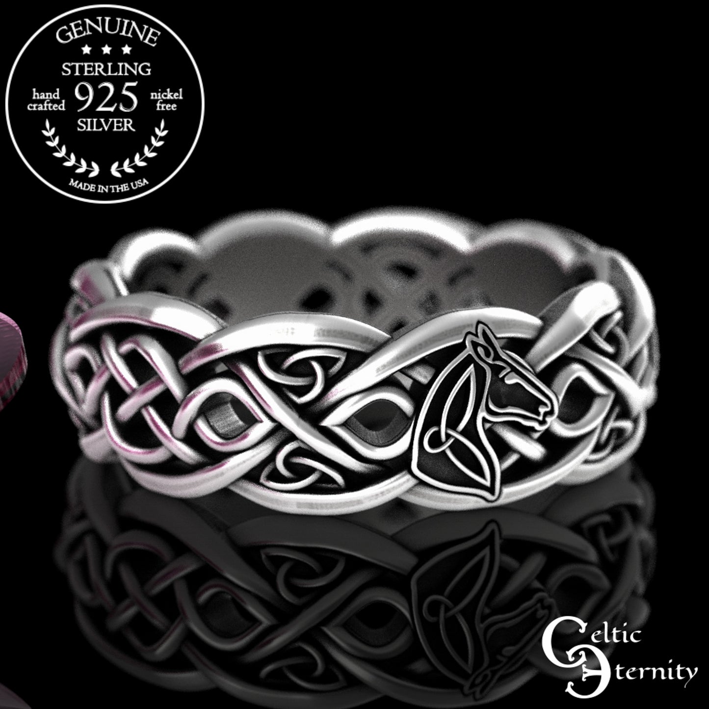 Sterling Silver Woman's Horse Wedding Band - Celtic Infinity Knotwork, 3104