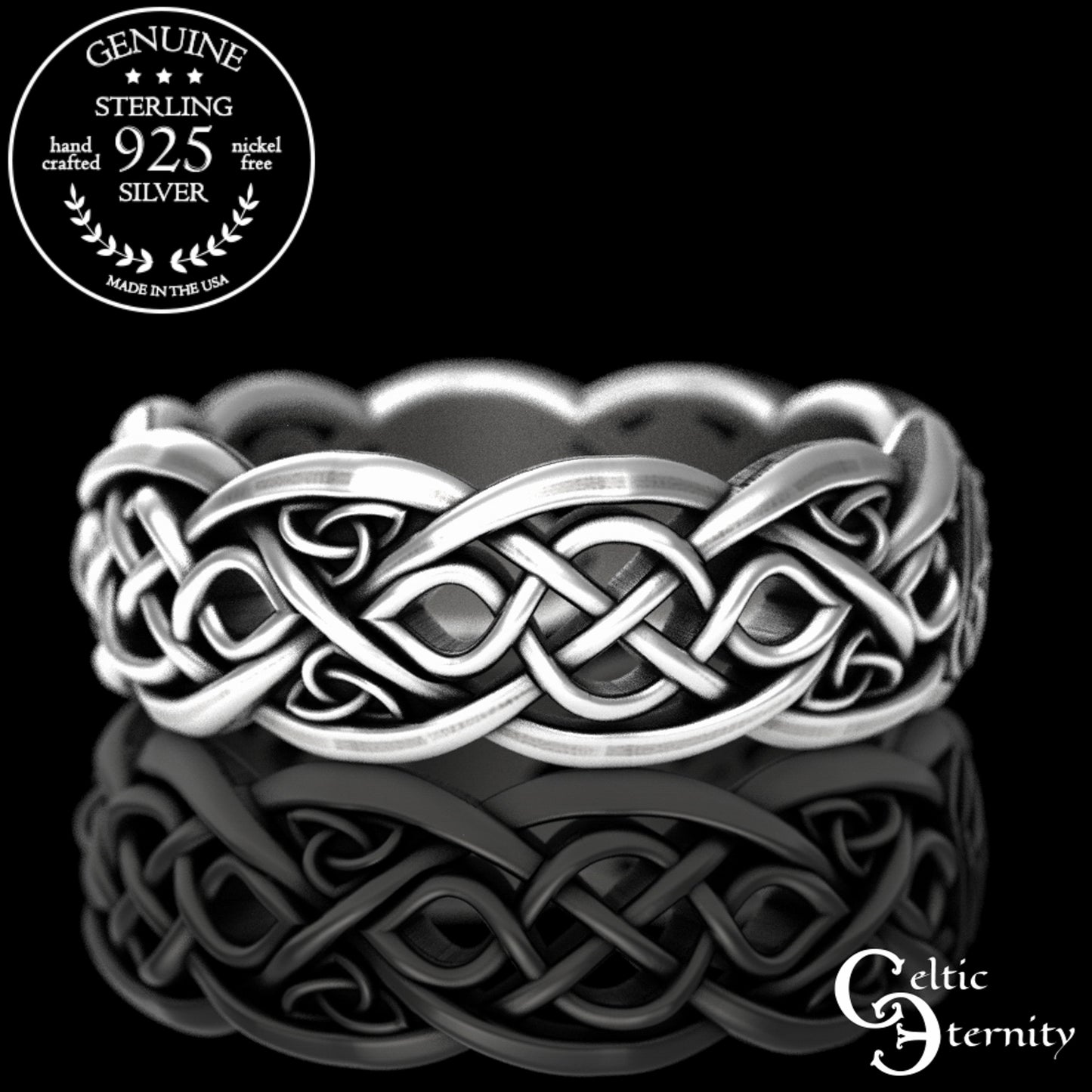 Sterling Silver Woman's Horse Wedding Band - Celtic Infinity Knotwork, 3104