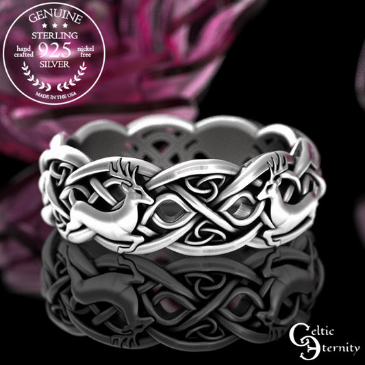 Woman's Sterling Silver Antlered Deer Wedding Band, 3125