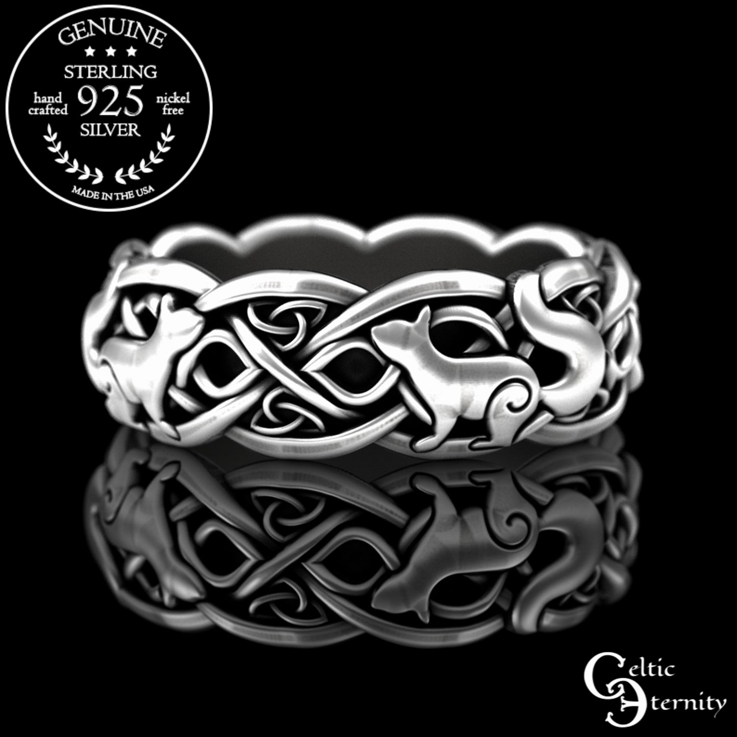 Sterling Woman's Celtic Squirrel Soulmate Wedding Band, 3142