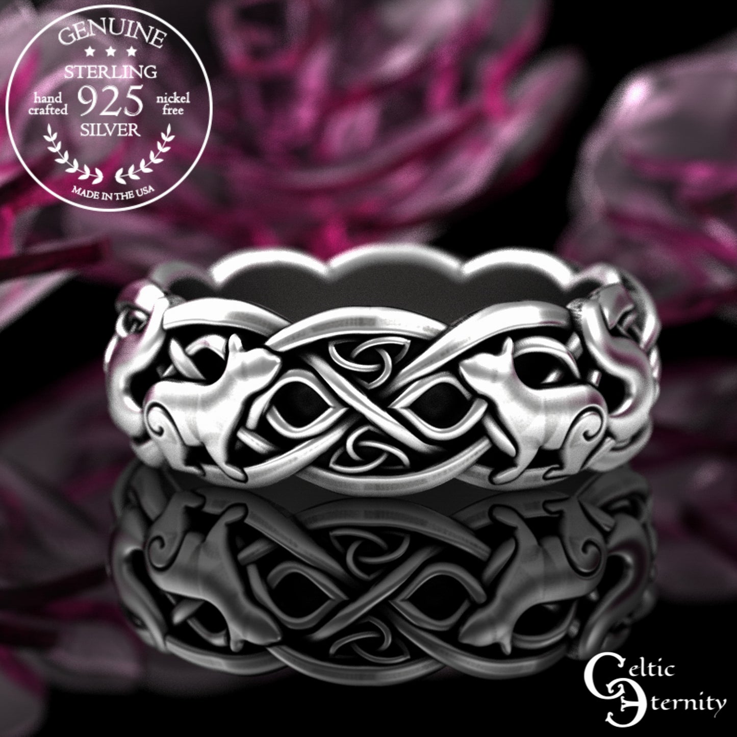 Sterling Woman's Celtic Squirrel Soulmate Wedding Band, 3142