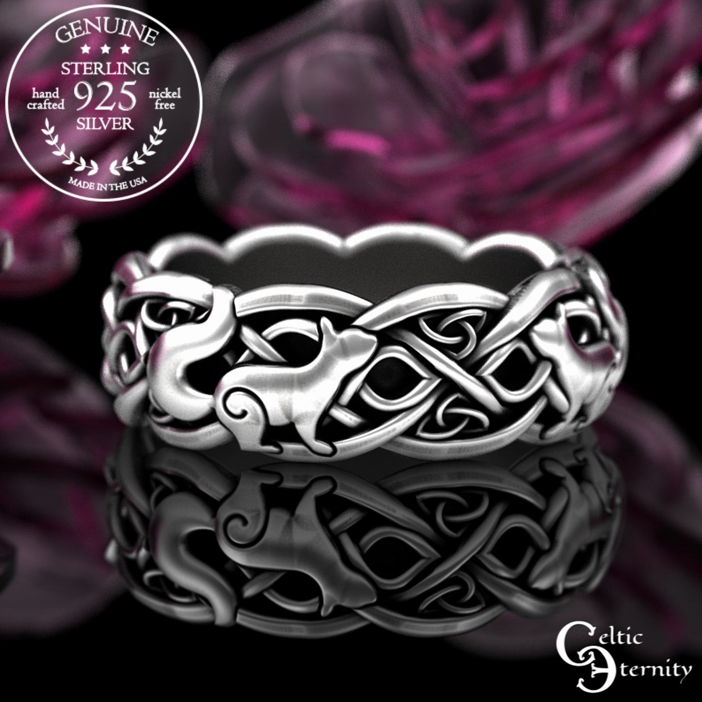 Sterling Woman's Celtic Squirrel Soulmate Wedding Band, 3142