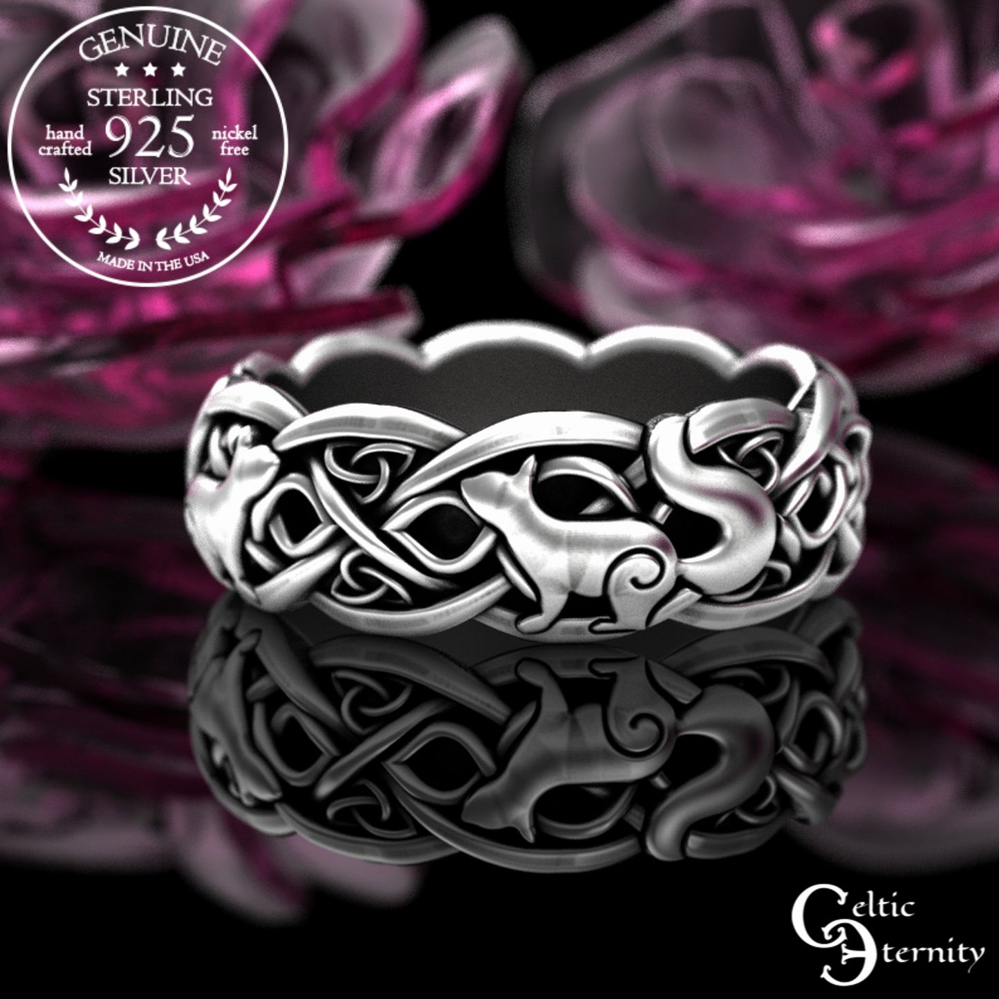 Sterling Woman's Celtic Squirrel Soulmate Wedding Band, 3142