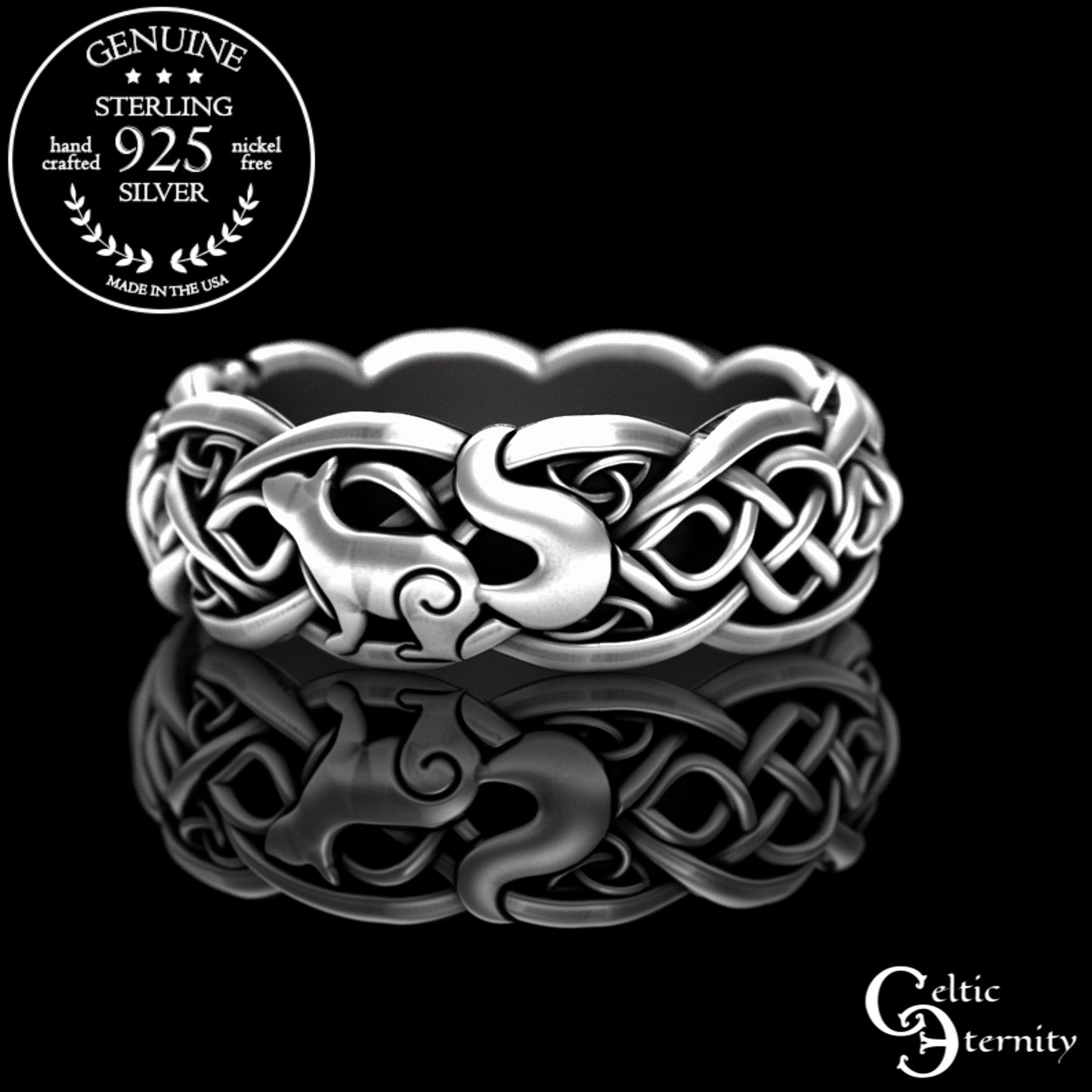 Sterling Woman's Celtic Squirrel Soulmate Wedding Band, 3142