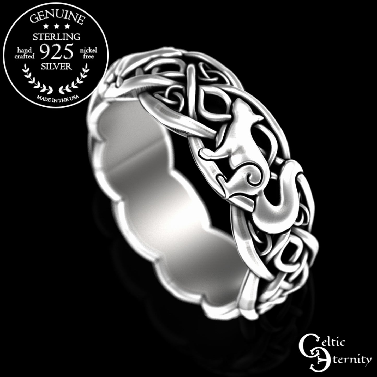Sterling Woman's Celtic Squirrel Soulmate Wedding Band, 3142