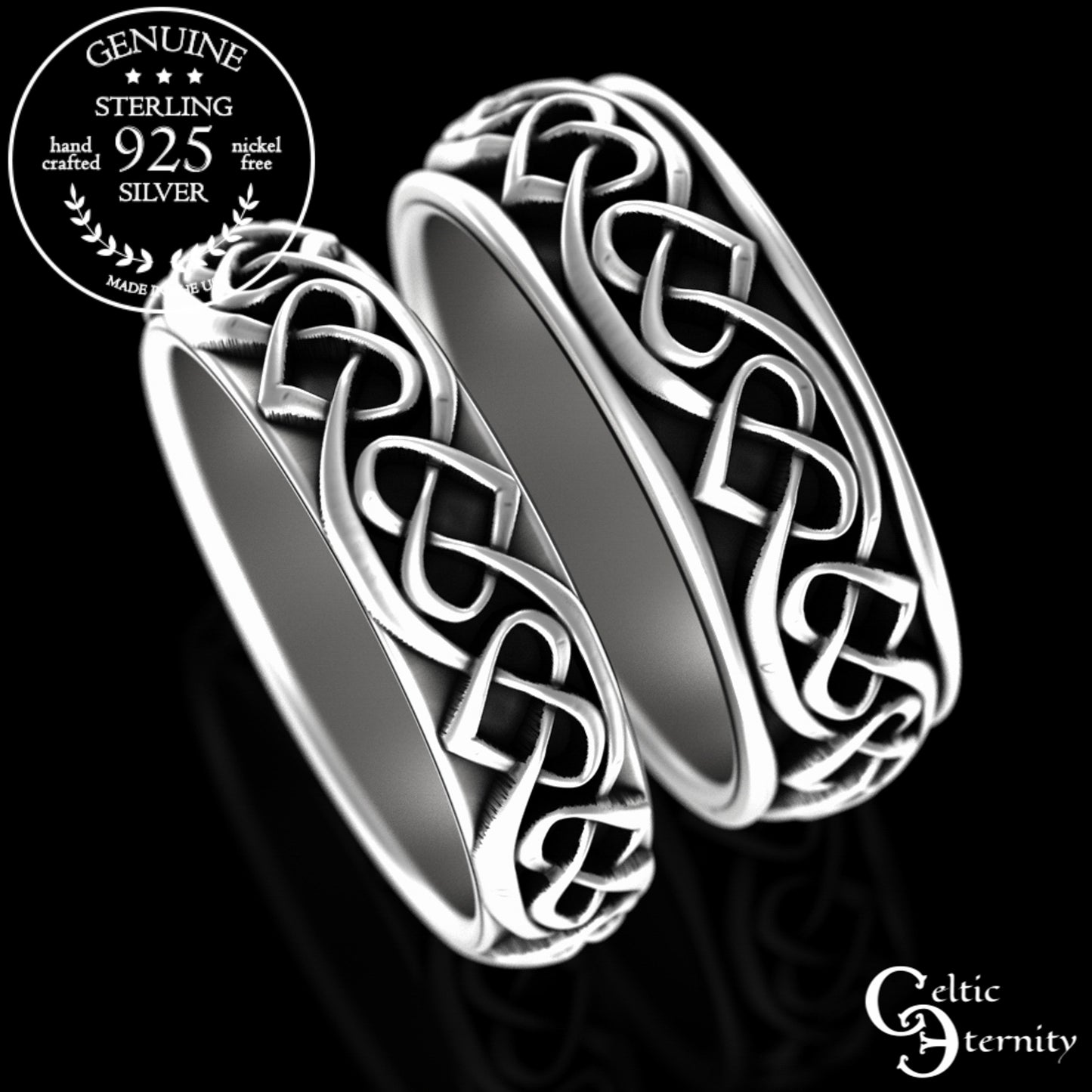 Sterling Matching Celtic Hearts Wedding Band Set, 3160 3159