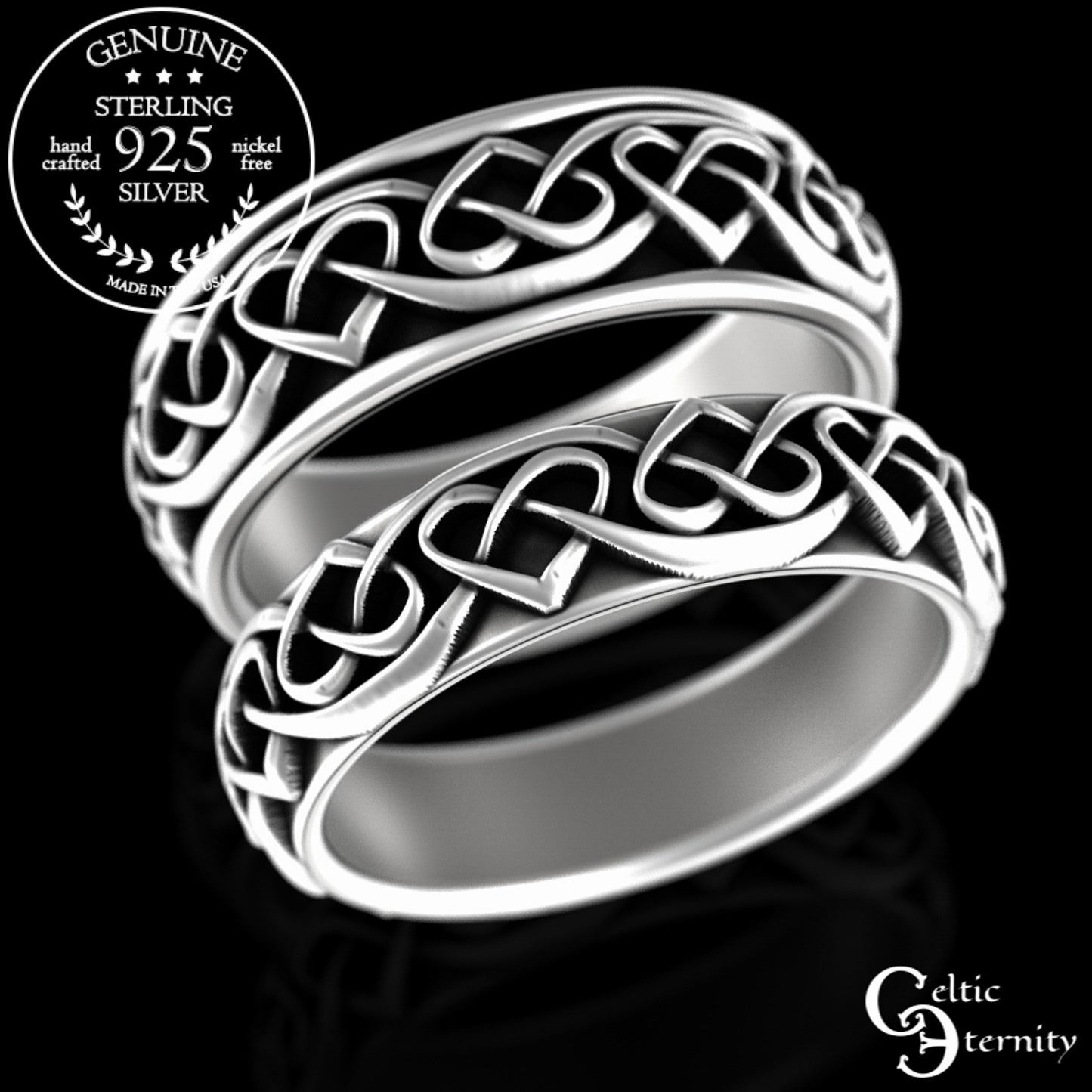 Sterling Matching Celtic Hearts Wedding Band Set, 3160 3159
