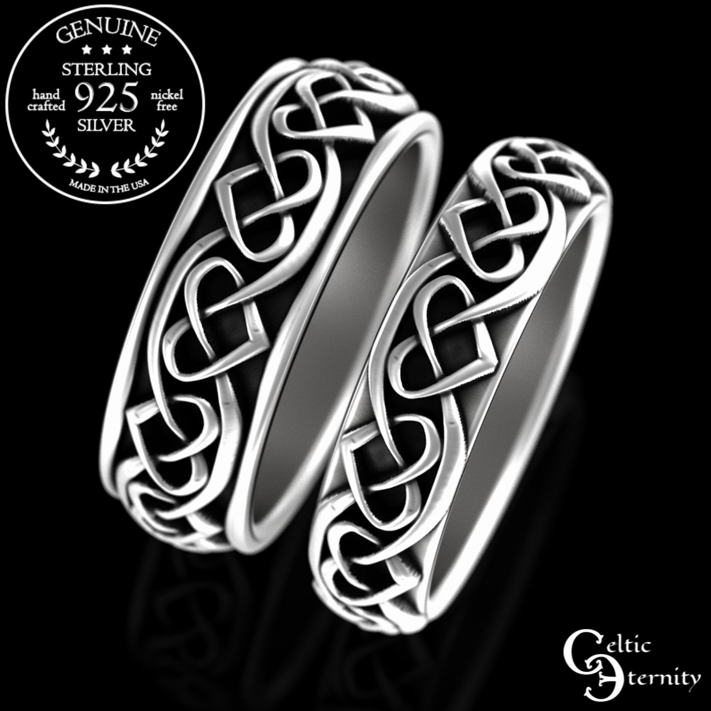 Sterling Matching Celtic Hearts Wedding Band Set, 3160 3159