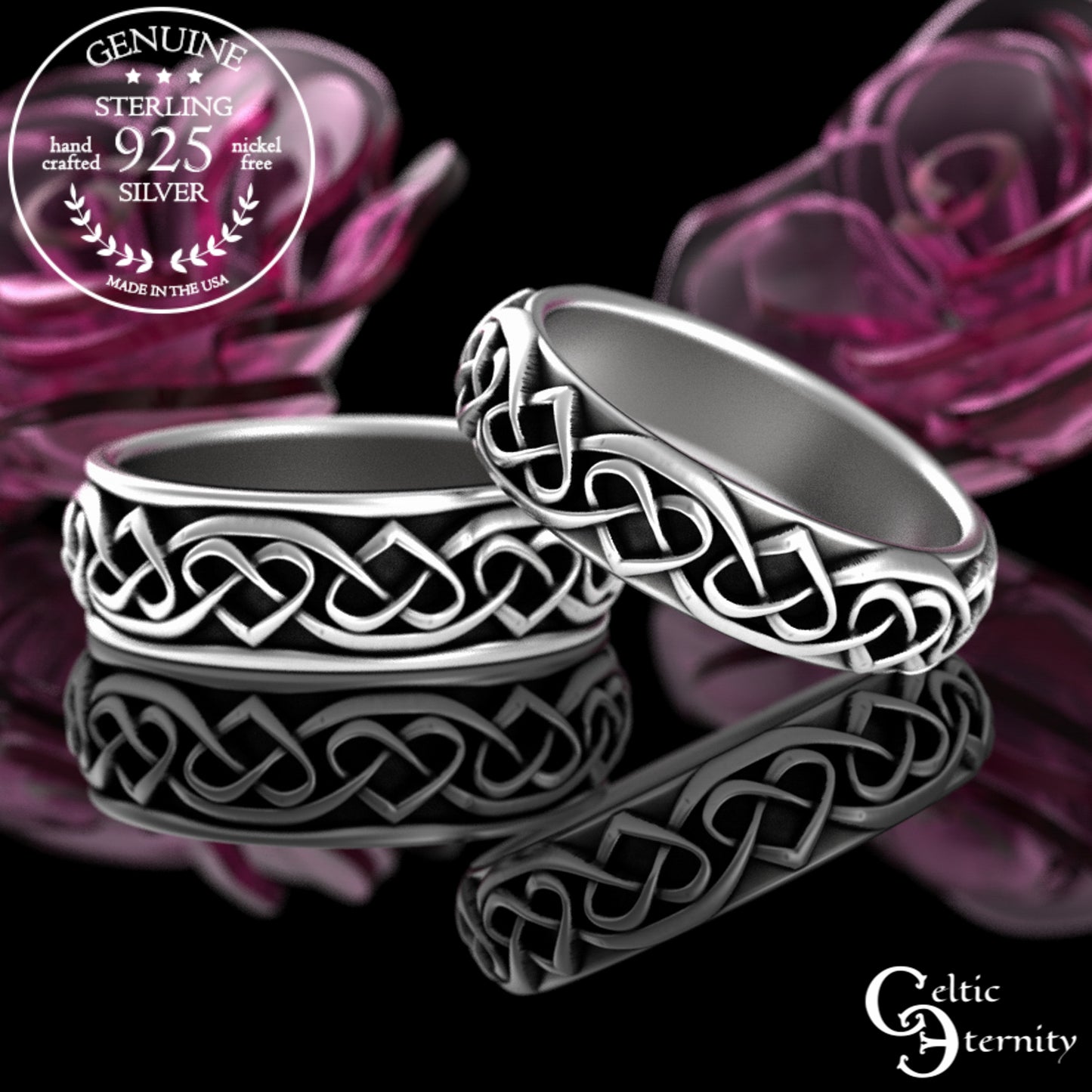 Sterling Matching Celtic Hearts Wedding Band Set, 3160 3159