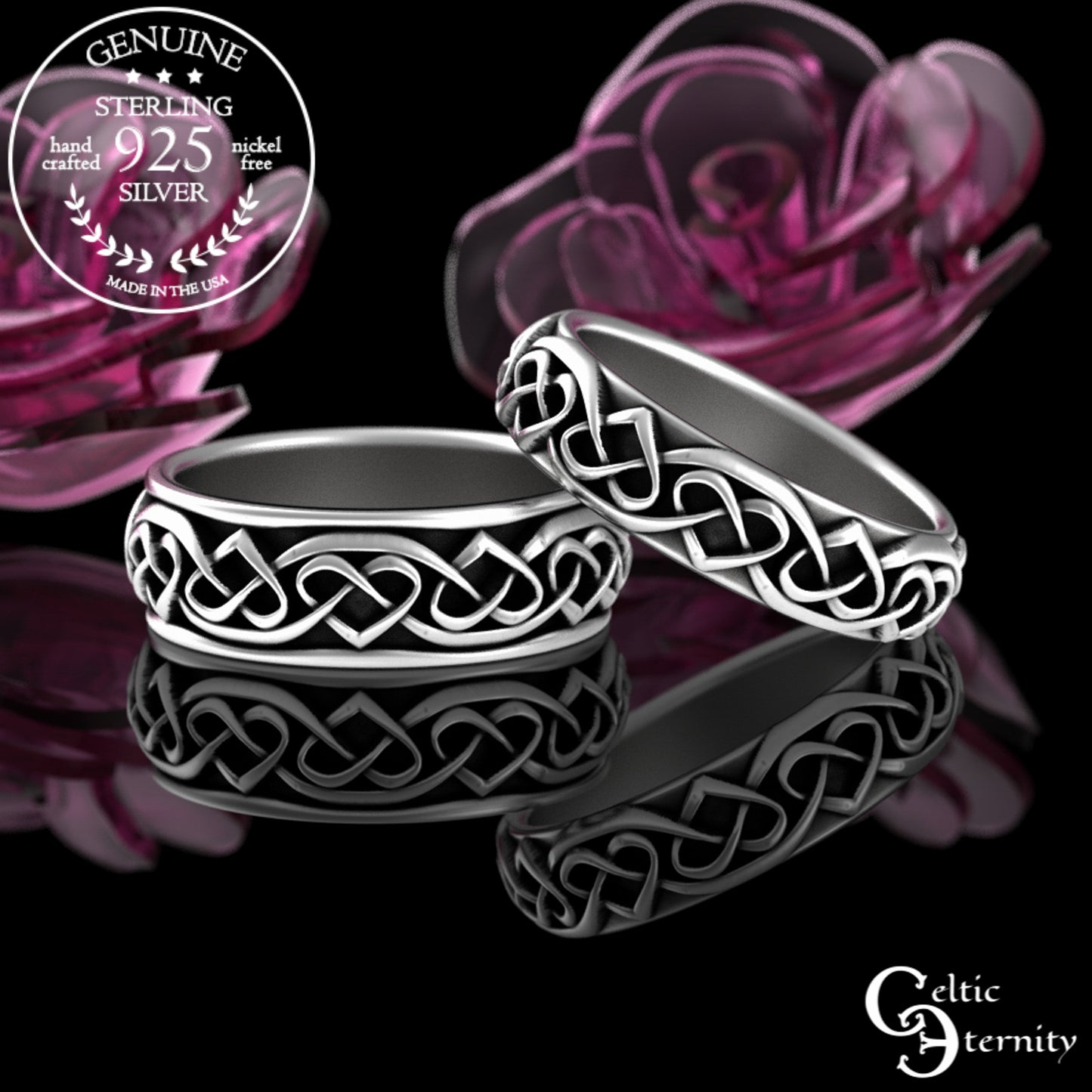 Sterling Matching Celtic Hearts Wedding Band Set, 3160 3159