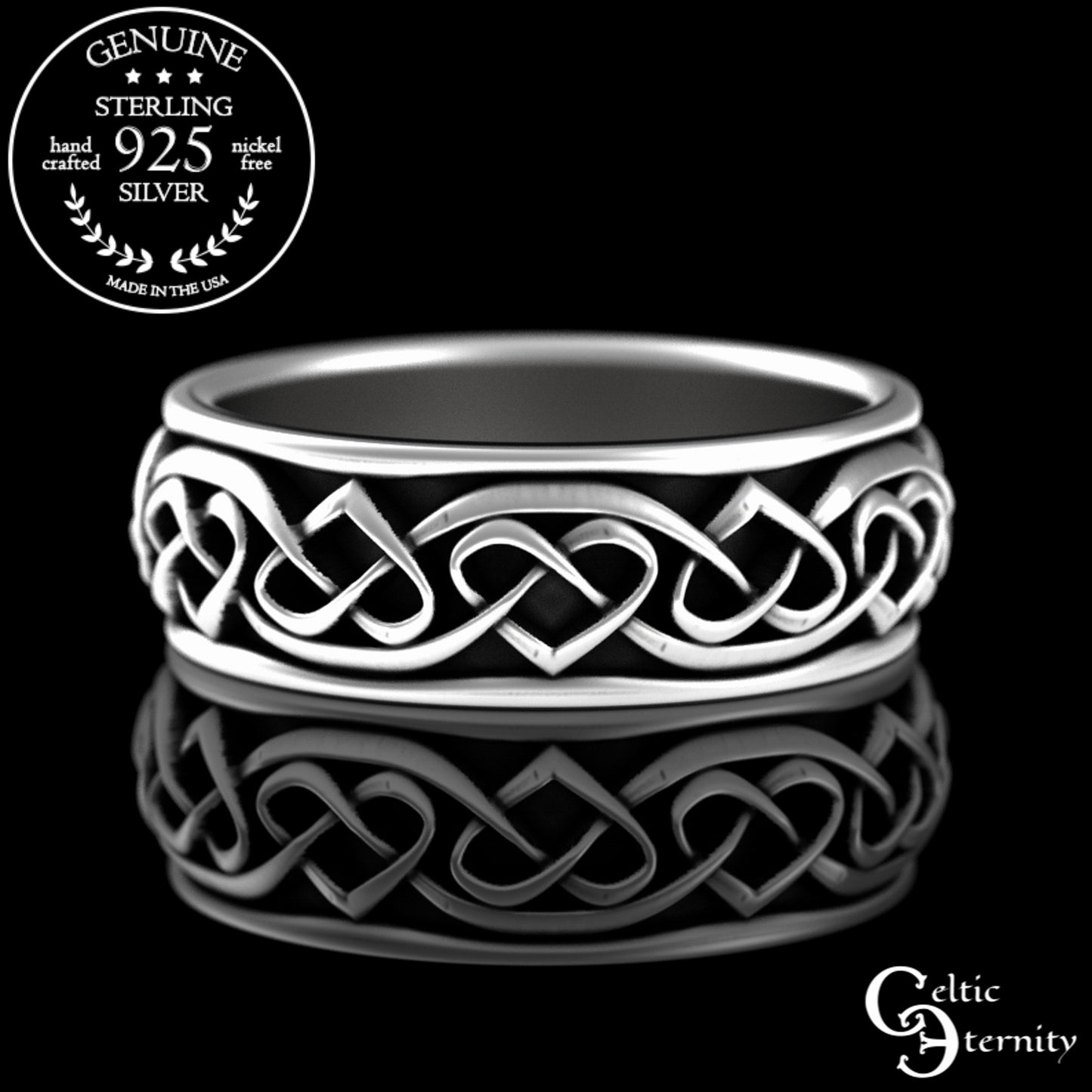 Sterling Men's Woven Celtic Hearts Wedding Band, 3159
