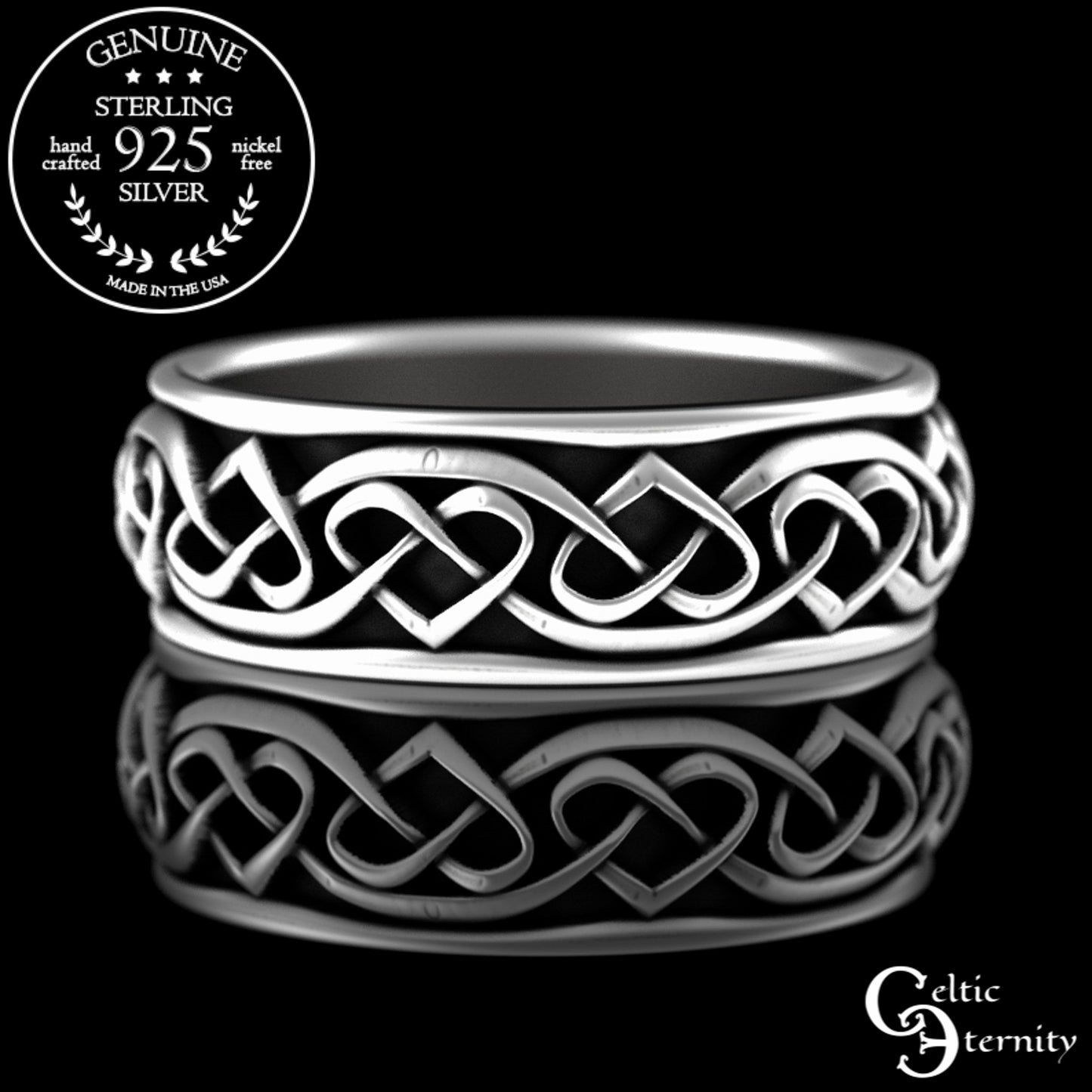 Sterling Men's Woven Celtic Hearts Wedding Band, 3159