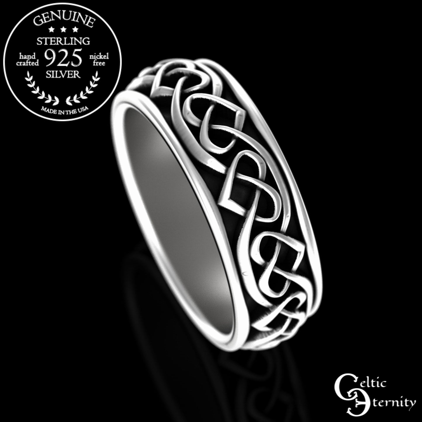 Sterling Men's Woven Celtic Hearts Wedding Band, 3159