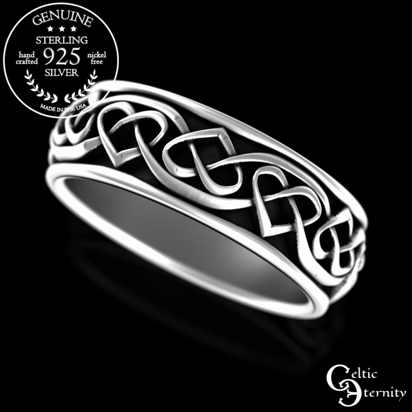 Sterling Men's Woven Celtic Hearts Wedding Band, 3159