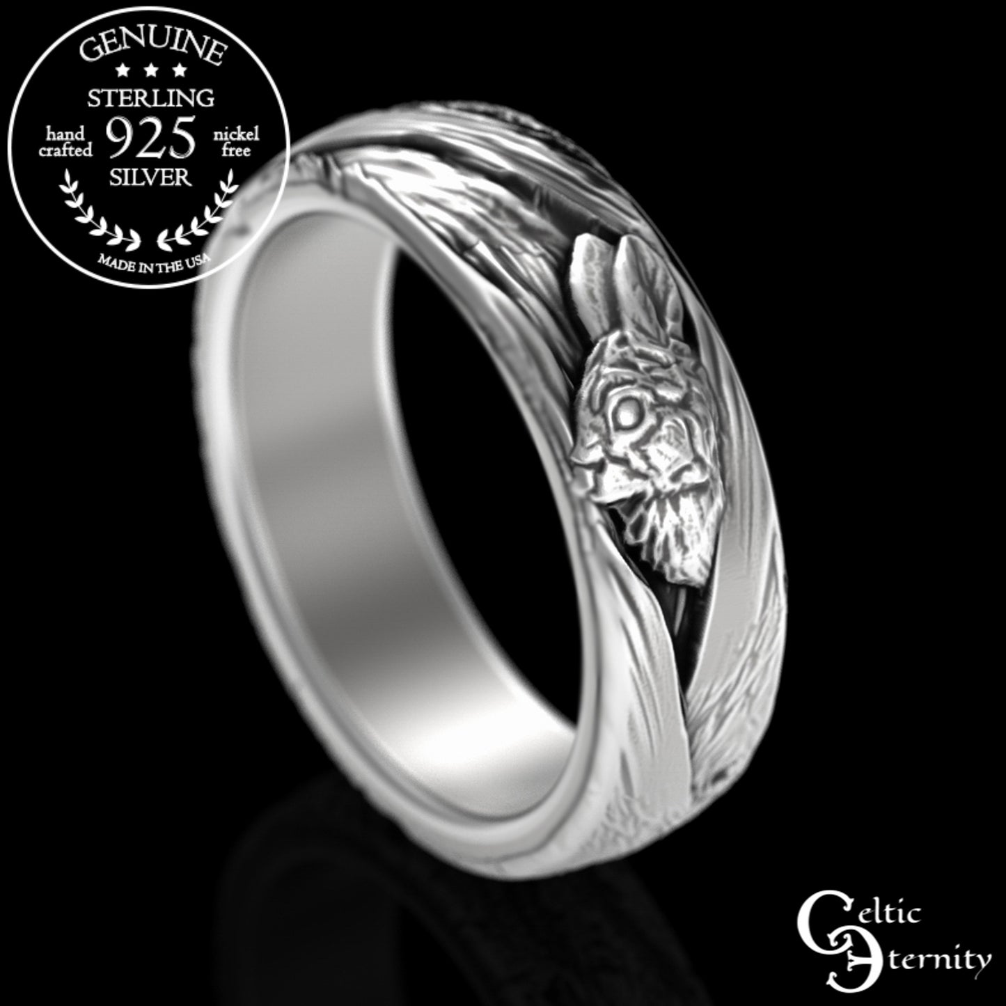 Sterling Silver Woman's Rabbit & Tree Bark Wedding Band, 3179