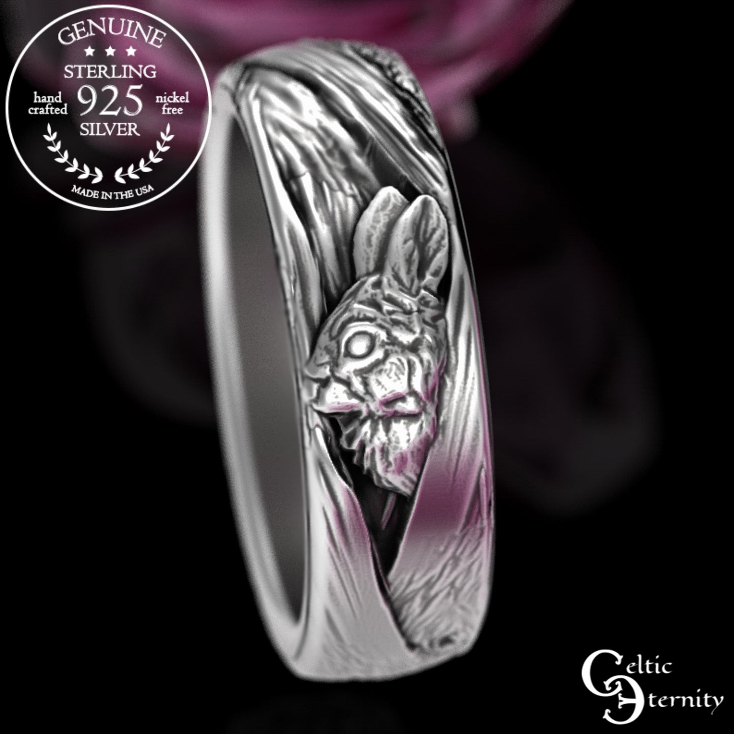 Sterling Silver Woman's Rabbit & Tree Bark Wedding Band, 3179