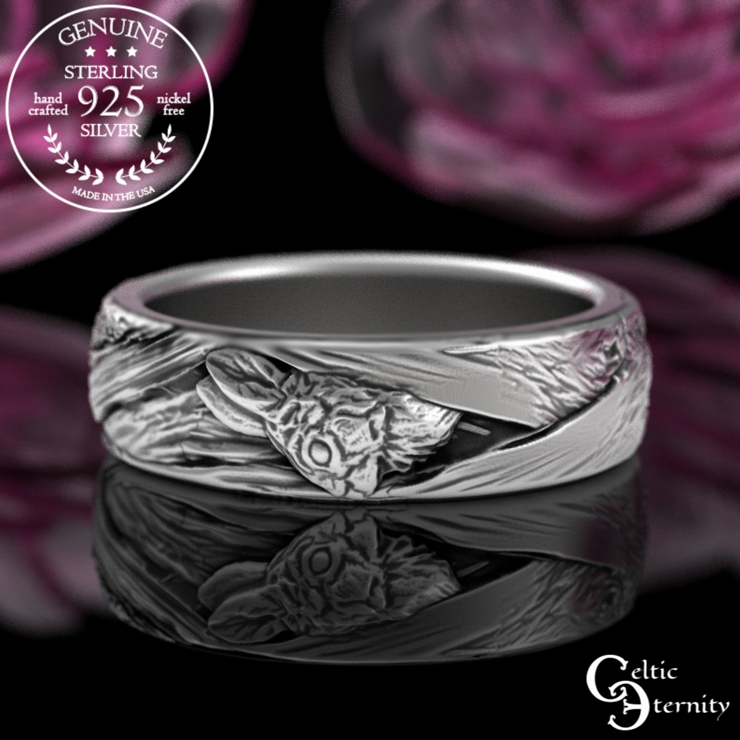 Sterling Silver Woman's Rabbit & Tree Bark Wedding Band, 3179