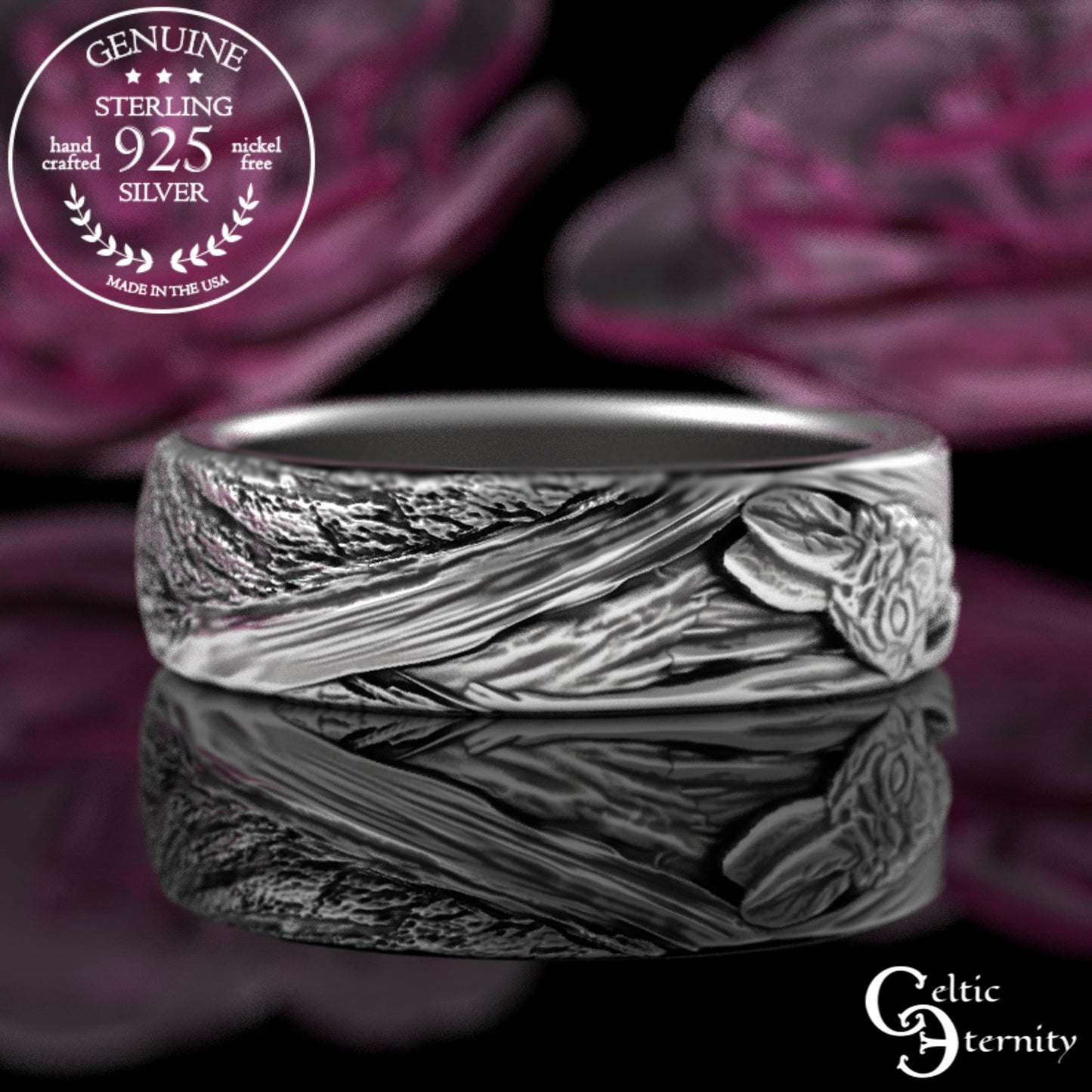 Sterling Silver Woman's Rabbit & Tree Bark Wedding Band, 3179