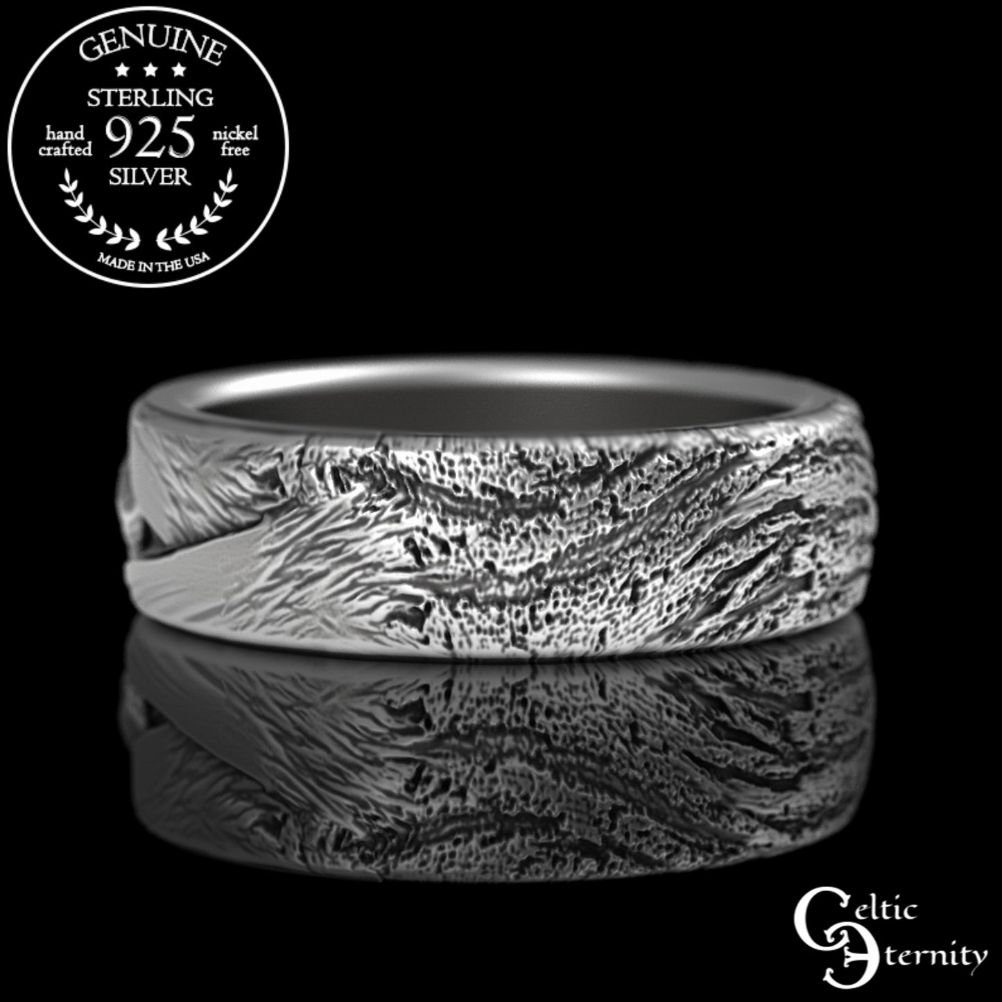 Sterling Silver Woman's Rabbit & Tree Bark Wedding Band, 3179