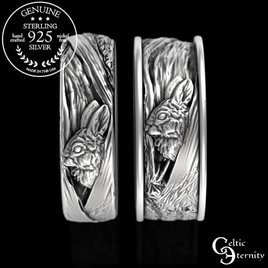 Sterling Silver His Hers Irish Rabbits Wedding Band Set, 3179 1796