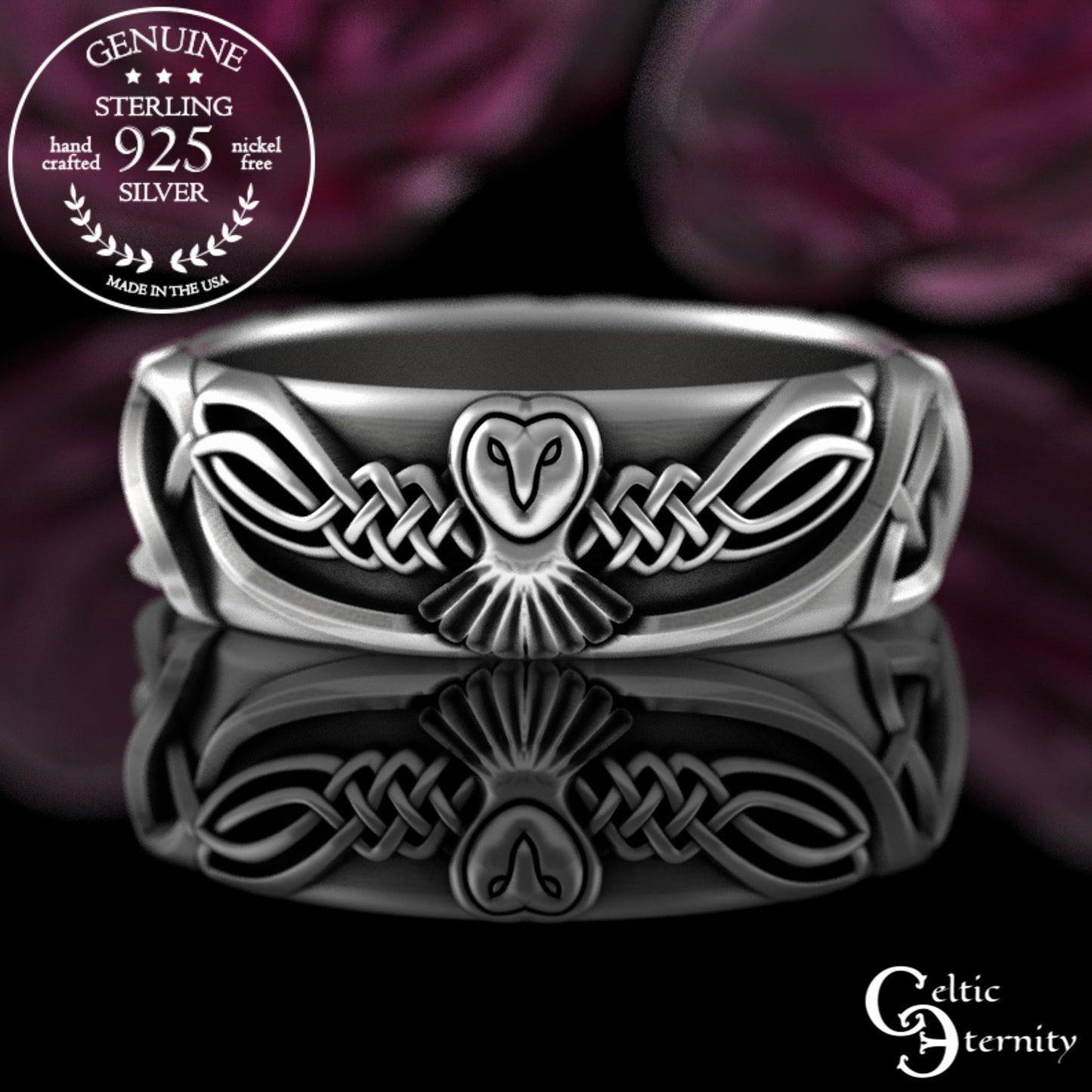 Women's Sterling Silver Celtic Owl Wedding Band, 3187