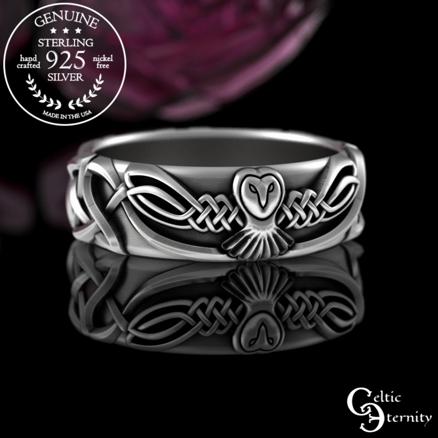 Women's Sterling Silver Celtic Owl Wedding Band, 3187