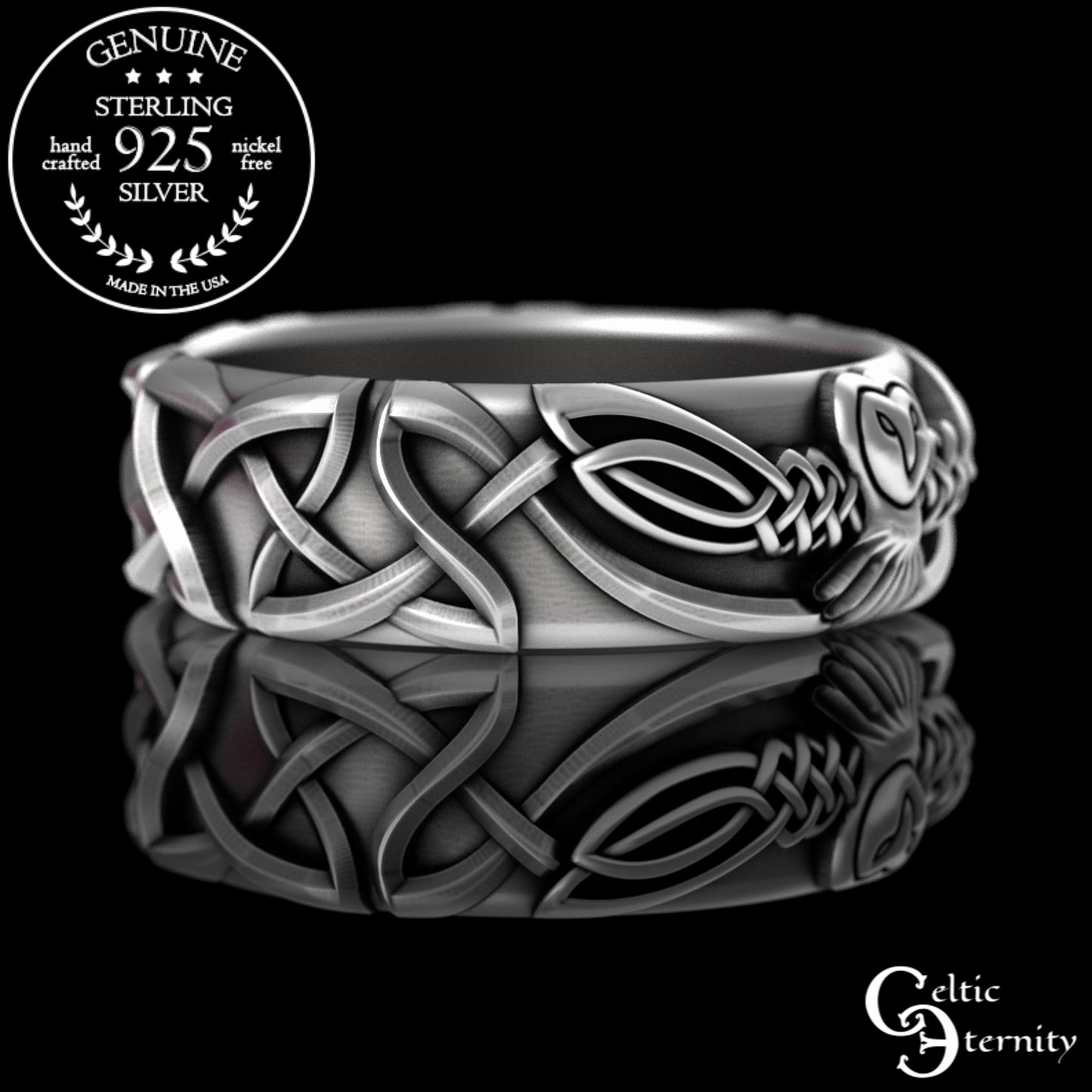 Women's Sterling Silver Celtic Owl Wedding Band, 3187