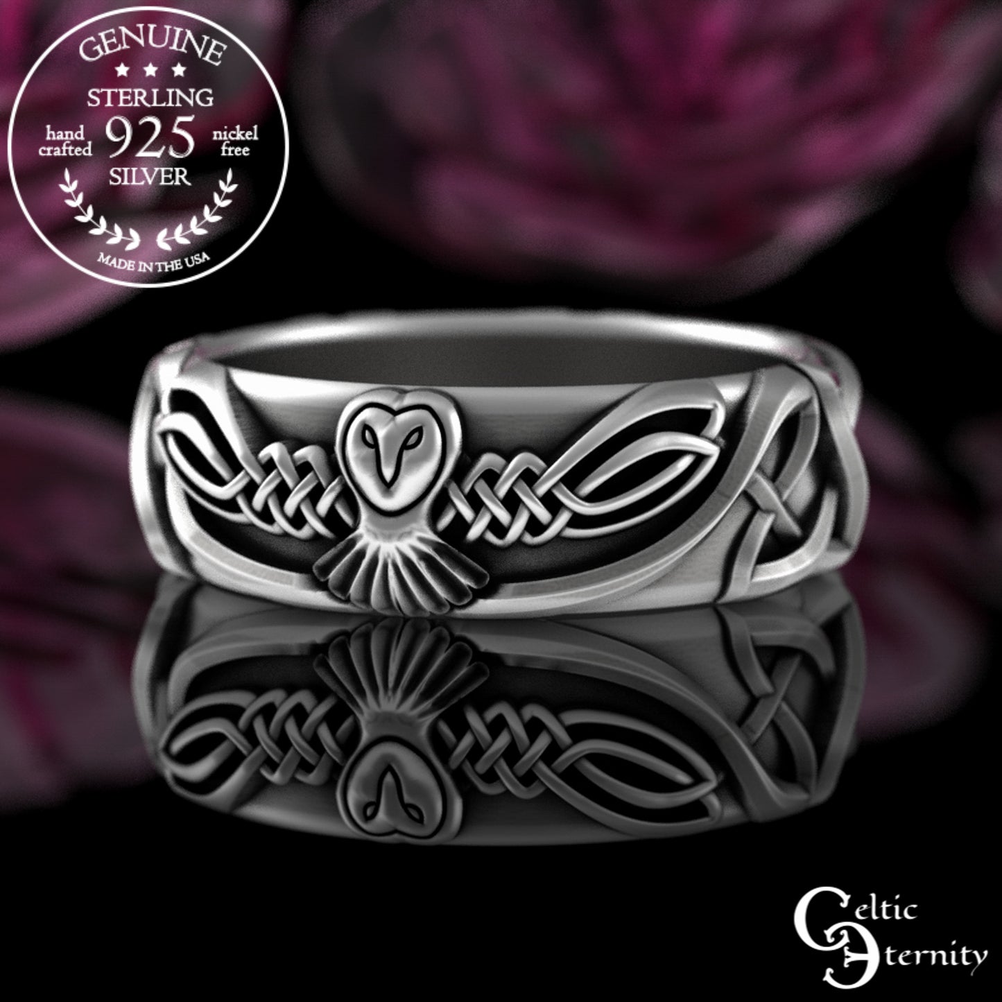 Women's Sterling Silver Celtic Owl Wedding Band, 3187