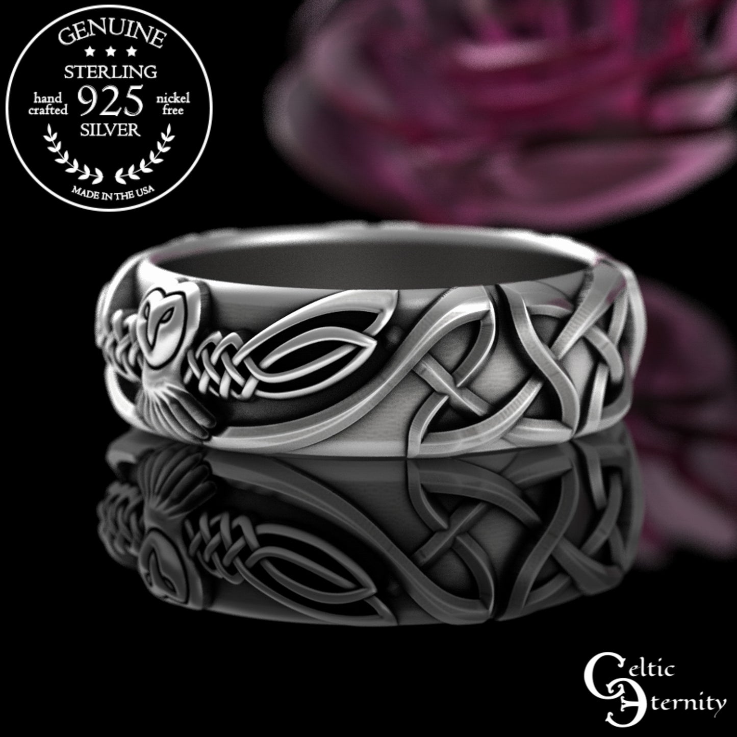 Women's Sterling Silver Celtic Owl Wedding Band, 3187